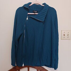 1x deep teal asymmetrical moto zippered sweater